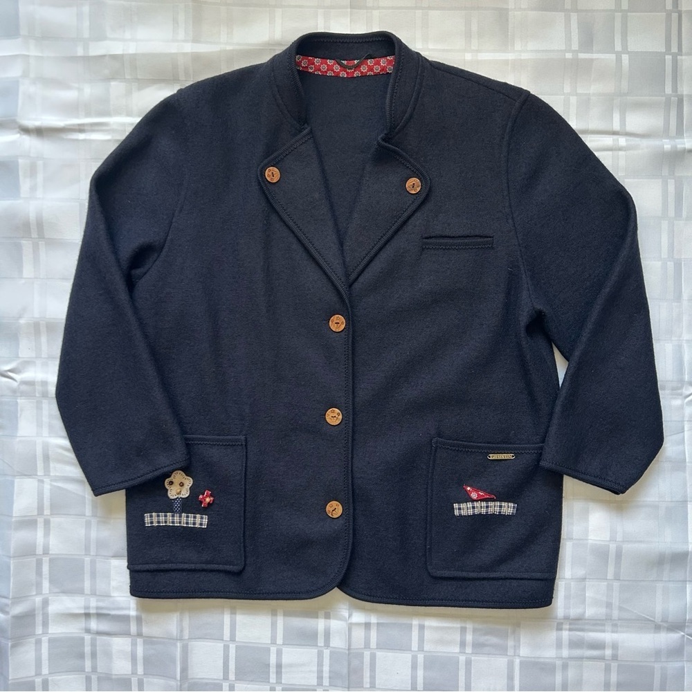 Giesswein Wool Blazer Style Button Closure Cardigan with Quilted Details